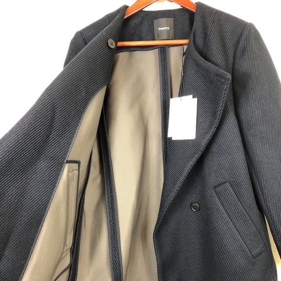 Theory Navy Venizka Wool-blend Twill Coat Jacket - Picture 4 of 6